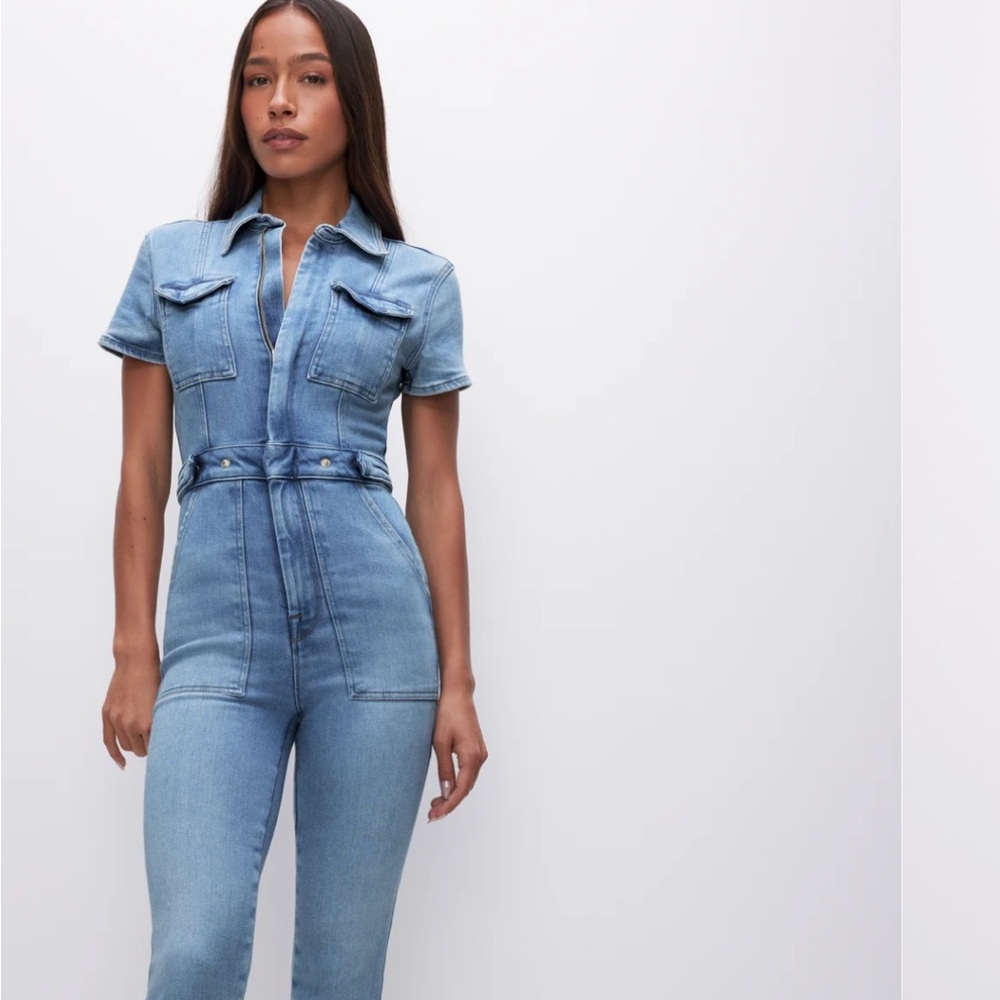 Good American Light Blue Denim Overalls